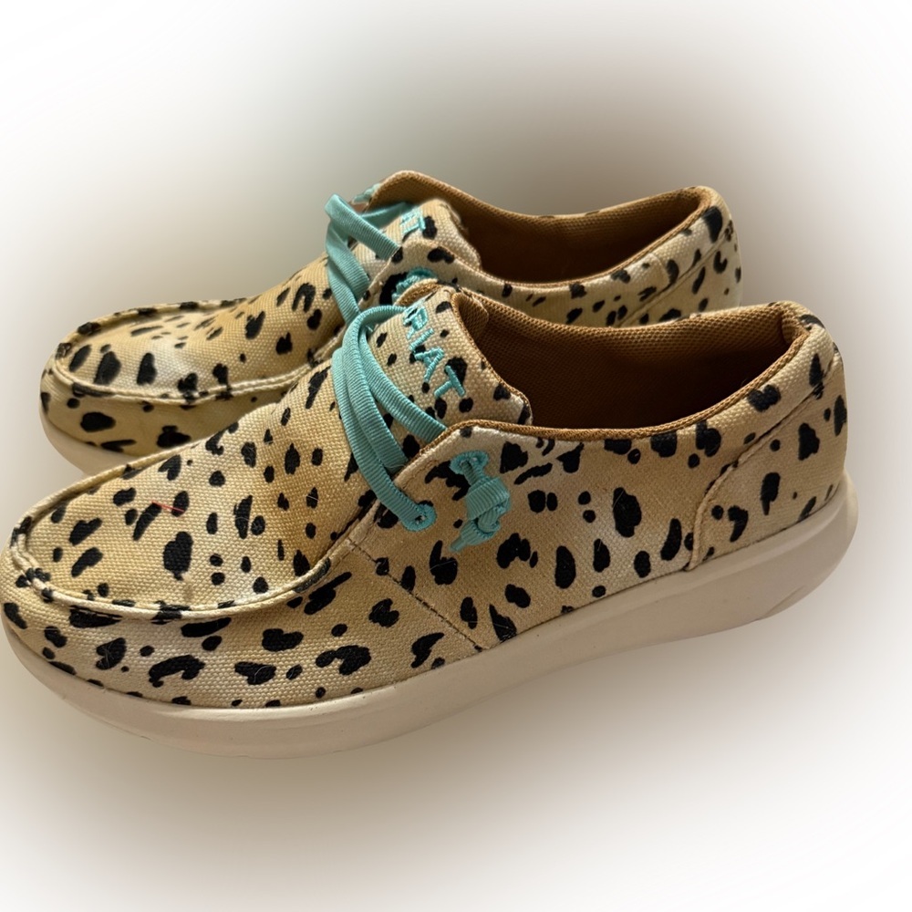 Ariat Women's Leopard Print Slip-On Sneakers with Teal Laces (Hey Dudes Style)